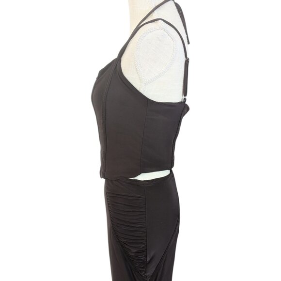 Fashion Nova Womens 2 Piece Brown Skirt Set XL Halter Corset Mermaid Midi Skirt - Picture 5 of 7